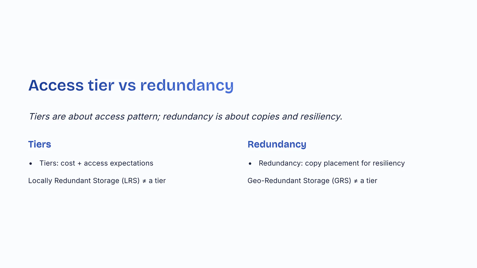 Access tier vs redundancy