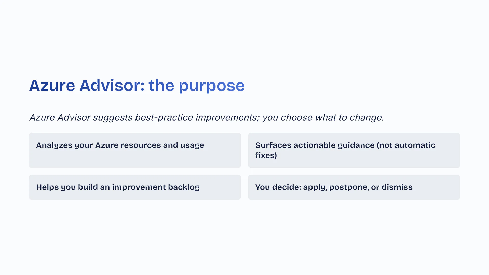 Azure Advisor: the purpose